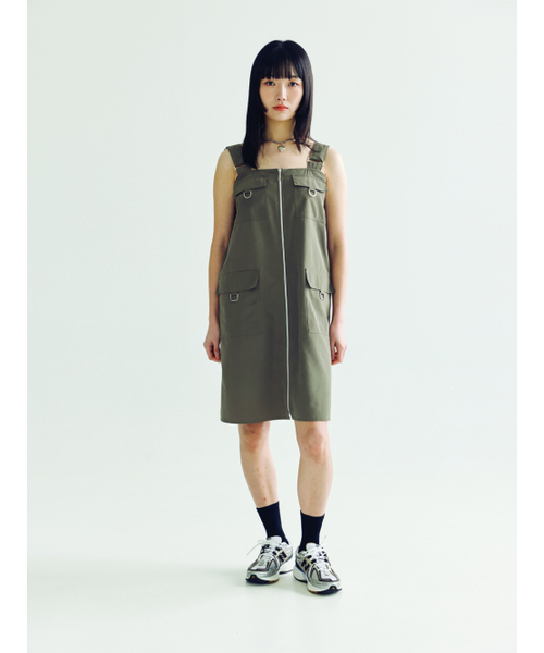 BOMNAL BOUTIQUE(ボムナルブティック)の「サスペンダーミディワンピース _ カーキ(ワンピース・レディース・その他・FREE)」の2枚目の写真