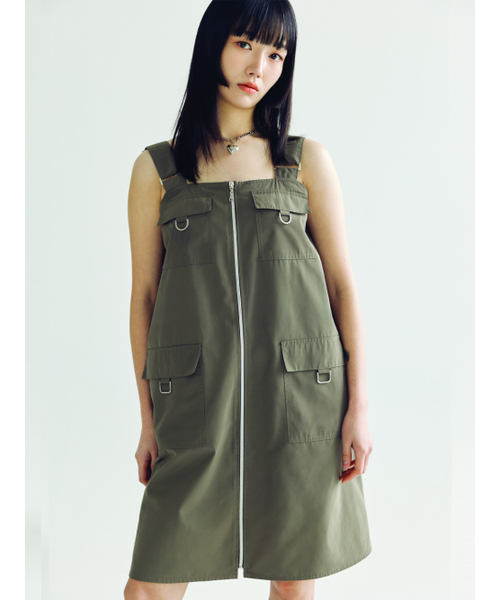 BOMNAL BOUTIQUE(ボムナルブティック)の「サスペンダーミディワンピース _ カーキ(ワンピース・レディース・その他・FREE)」の5枚目の写真