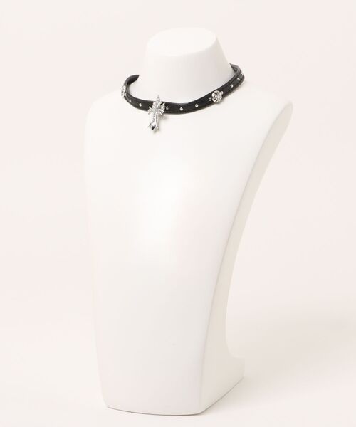 MASHIRO】クロス＆スタッズモチーフ合成皮革チョーカー(MA/EK496
