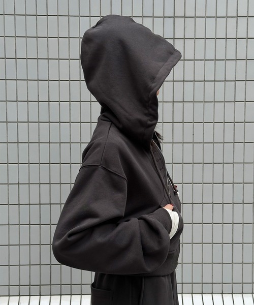 Perushu(ペルーシュ)の「5 way big hood double zip sweat hoodie/5WAY ビッグフード ダブルジップ スウェットフーディー(パーカー・レディース・オートミール/チャコールグレー/ブラウン・SMALL/MEDIUM)」の8枚目の写真