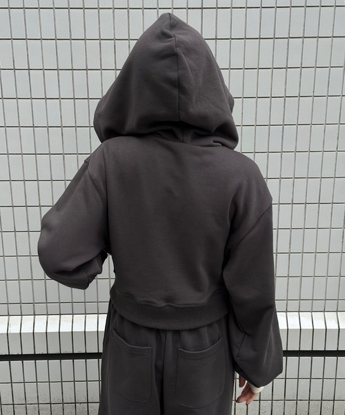 Perushu(ペルーシュ)の「5 way big hood double zip sweat hoodie/5WAY ビッグフード ダブルジップ スウェットフーディー(パーカー・レディース・オートミール/チャコールグレー/ブラウン・SMALL/MEDIUM)」の6枚目の写真