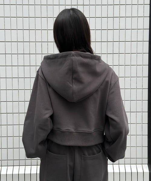 Perushu(ペルーシュ)の「5 way big hood double zip sweat hoodie/5WAY ビッグフード ダブルジップ スウェットフーディー(パーカー・レディース・オートミール/チャコールグレー/ブラウン・SMALL/MEDIUM)」の7枚目の写真