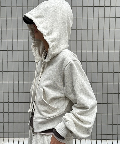 Perushu(ペルーシュ)の「5 way big hood double zip sweat hoodie/5WAY ビッグフード ダブルジップ スウェットフーディー(パーカー・レディース・オートミール/チャコールグレー/ブラウン・SMALL/MEDIUM)」の18枚目の写真