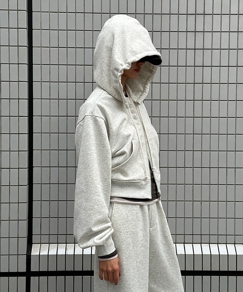 Perushu(ペルーシュ)の「5 way big hood double zip sweat hoodie/5WAY ビッグフード ダブルジップ スウェットフーディー(パーカー・レディース・オートミール/チャコールグレー/ブラウン・SMALL/MEDIUM)」の21枚目の写真
