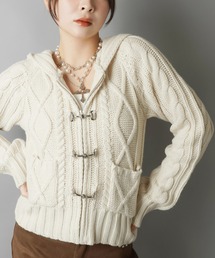 SPINNS | 古着ライクなベルトボタンが映える★フード付きWジップニットカーディガン(カーディガン/ボレロ)