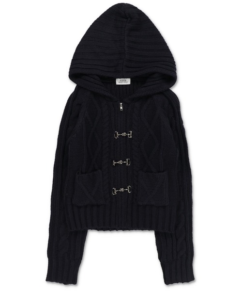 SPINNS（スピンズ）の「古着ライクなベルトボタンが映える★フード付きWジップニットカーディガン（カーディガン/ボレロ・レディース・アイボリー/ネイビー/グレー・ONESIZE）」の7枚目の写真