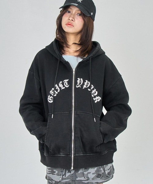 ANAP（アナップ）の「裏起毛 ウォシュ加工 オーバーサイズ ジップパーカー（パーカー・レディース・カーキ/クリア/ダークアッシュ・F）」の2枚目の写真