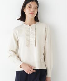 human woman | ◆オーガニックコットン混プレーティング前立フリルプルオーバー(ニット/セーター)