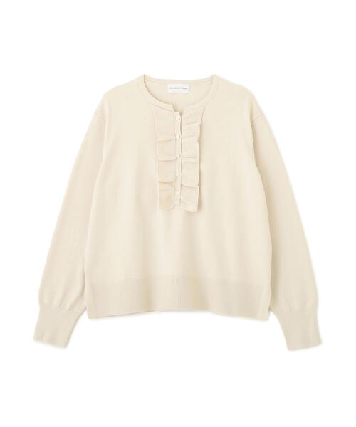 human woman(ヒューマンウーマン)の「◆オーガニックコットン混プレーティング前立フリルプルオーバー(ニット/セーター・レディース・ネイビー/ホワイト系その他・MEDIUM)」の3枚目の写真