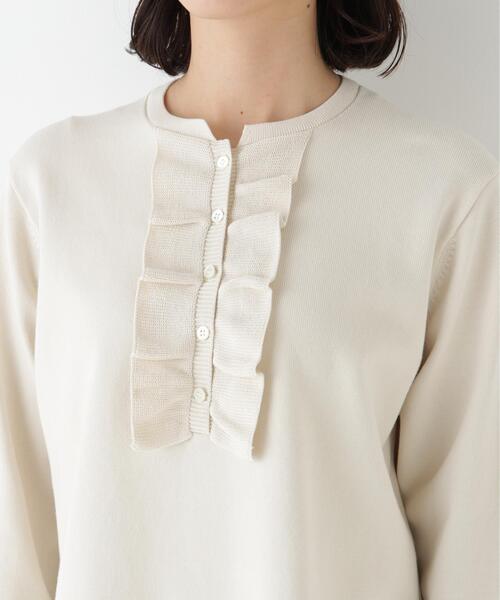 human woman(ヒューマンウーマン)の「◆オーガニックコットン混プレーティング前立フリルプルオーバー(ニット/セーター・レディース・ネイビー/ホワイト系その他・MEDIUM)」の9枚目の写真