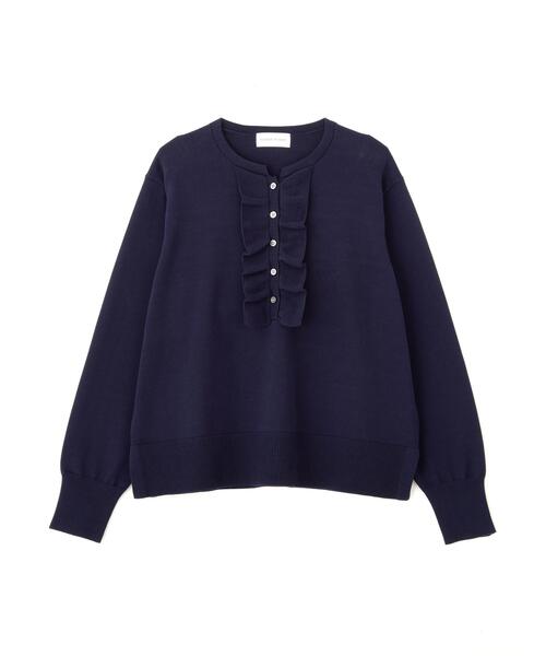 human woman(ヒューマンウーマン)の「◆オーガニックコットン混プレーティング前立フリルプルオーバー(ニット/セーター・レディース・ネイビー/ホワイト系その他・MEDIUM)」の13枚目の写真