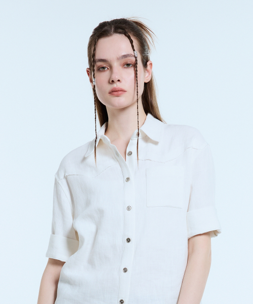 LARTIGENT(ラーティゼン)の「L11 LINEN HALF SHIRT(WHITE)(シャツ/ブラウス・レディース・その他・FREE)」の2枚目の写真