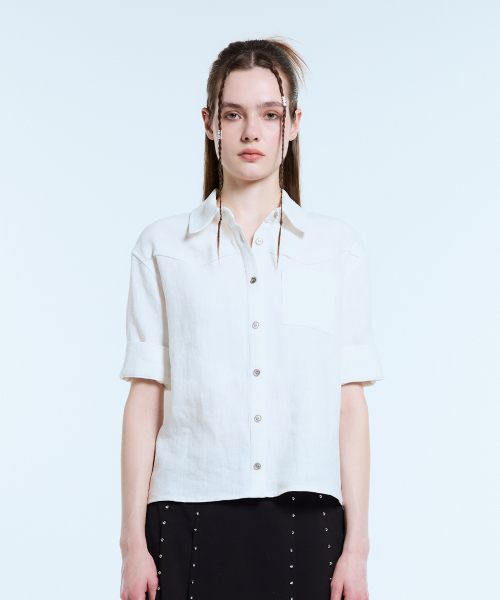 LARTIGENT(ラーティゼン)の「L11 LINEN HALF SHIRT(WHITE)(シャツ/ブラウス・レディース・その他・FREE)」の5枚目の写真