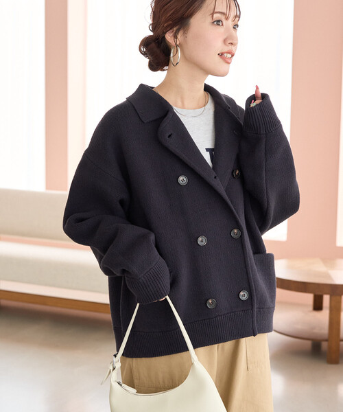 FREAK'S STORE(フリークスストア)の「限定展開 ニット ダブル ボタン ジャケット(ニット/セーター・レディース・ネイビー/ナチュラル/グレー・フリ-)」の1枚目の写真