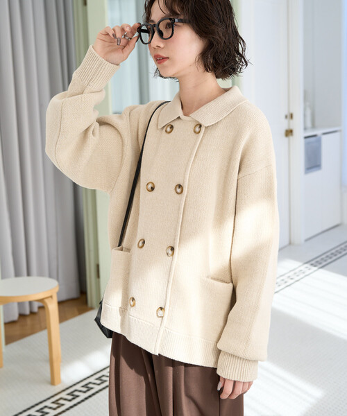 FREAK'S STORE(フリークスストア)の「限定展開 ニット ダブル ボタン ジャケット(ニット/セーター・レディース・ネイビー/ナチュラル/グレー・フリ-)」の5枚目の写真