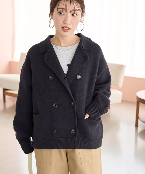 FREAK'S STORE(フリークスストア)の「限定展開 ニット ダブル ボタン ジャケット(ニット/セーター・レディース・ネイビー/ナチュラル/グレー・フリ-)」の18枚目の写真