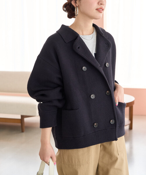 FREAK'S STORE(フリークスストア)の「限定展開 ニット ダブル ボタン ジャケット(ニット/セーター・レディース・ネイビー/ナチュラル/グレー・フリ-)」の19枚目の写真