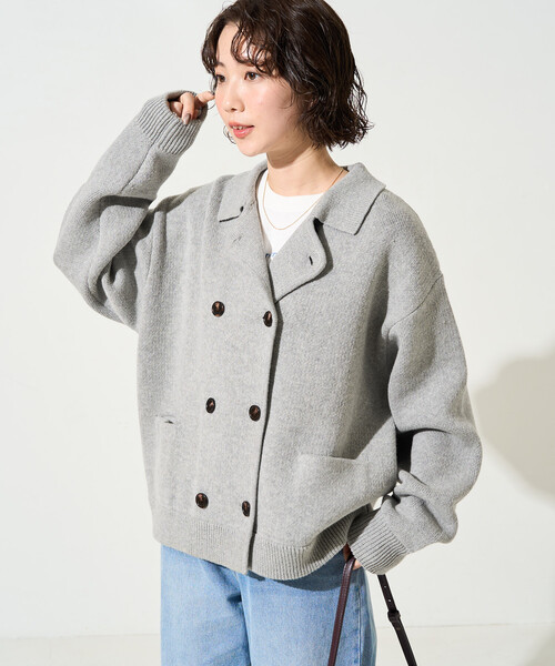 FREAK'S STORE(フリークスストア)の「限定展開 ニット ダブル ボタン ジャケット(ニット/セーター・レディース・ネイビー/ナチュラル/グレー・フリ-)」の22枚目の写真