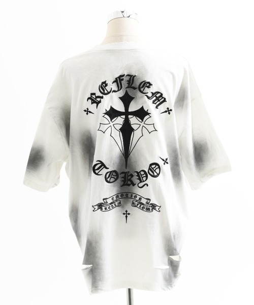 REFLEM（レフレム）の「『REFLEM/レフレム』クロス刺繍ダメージTシャツ/ハーフスリーブカットソー（Tシャツ/カットソー・レディース・ブラック×ホワイト/グレー/ブラック×ピンク/ホワイト×ブラック・FREE）」の14枚目の写真