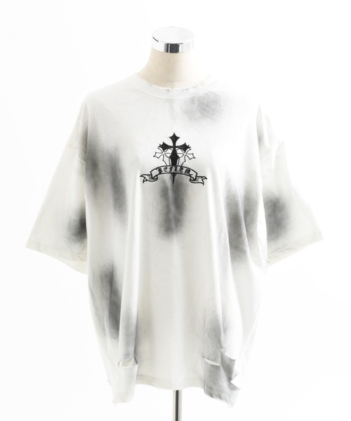REFLEM（レフレム）の「『REFLEM/レフレム』クロス刺繍ダメージTシャツ/ハーフスリーブカットソー（Tシャツ/カットソー・レディース・ブラック×ホワイト/グレー/ブラック×ピンク/ホワイト×ブラック・FREE）」の12枚目の写真