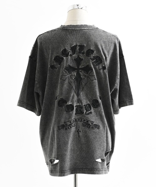 REFLEM（レフレム）の「『REFLEM/レフレム』クロス刺繍ダメージTシャツ/ハーフスリーブカットソー（Tシャツ/カットソー・レディース・ブラック×ホワイト/グレー/ブラック×ピンク/ホワイト×ブラック・FREE）」の6枚目の写真