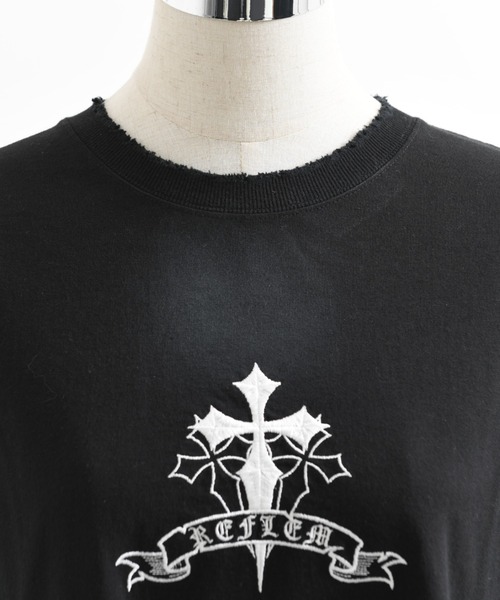 REFLEM（レフレム）の「『REFLEM/レフレム』クロス刺繍ダメージTシャツ/ハーフスリーブカットソー（Tシャツ/カットソー・レディース・ブラック×ホワイト/グレー/ブラック×ピンク/ホワイト×ブラック・FREE）」の20枚目の写真
