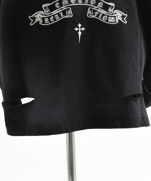REFLEM（レフレム）の「『REFLEM/レフレム』クロス刺繍ダメージTシャツ/ハーフスリーブカットソー（Tシャツ/カットソー・レディース・ブラック×ホワイト/グレー/ブラック×ピンク/ホワイト×ブラック・FREE）」の22枚目の写真
