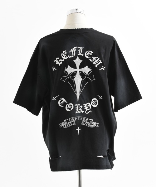 REFLEM（レフレム）の「『REFLEM/レフレム』クロス刺繍ダメージTシャツ/ハーフスリーブカットソー（Tシャツ/カットソー・レディース・ブラック×ホワイト/グレー/ブラック×ピンク/ホワイト×ブラック・FREE）」の18枚目の写真