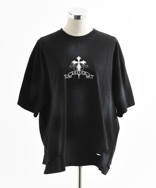REFLEM（レフレム）の「『REFLEM/レフレム』クロス刺繍ダメージTシャツ/ハーフスリーブカットソー（Tシャツ/カットソー・レディース・ブラック×ホワイト/グレー/ブラック×ピンク/ホワイト×ブラック・FREE）」の16枚目の写真