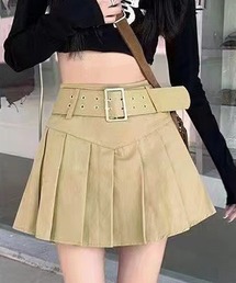 インパン付き太ベルトプリーツミニスカート