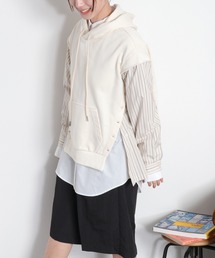 cepo | シャツ生地切り替え 裏毛スウェットパーカー(ポロシャツ)