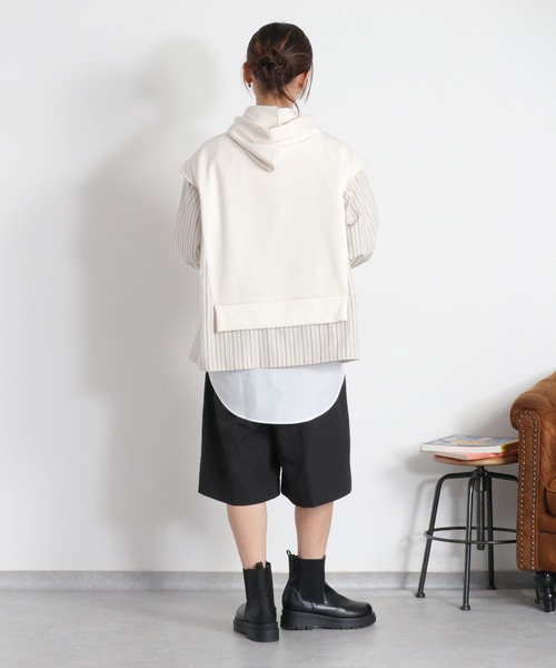 cepo（セポ）の「シャツ生地切り替え 裏毛スウェットパーカー（ポロシャツ・レディース・グレー/オフホワイト・M）」の5枚目の写真