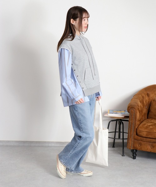 cepo（セポ）の「シャツ生地切り替え 裏毛スウェットパーカー（ポロシャツ・レディース・グレー/オフホワイト・M）」の19枚目の写真