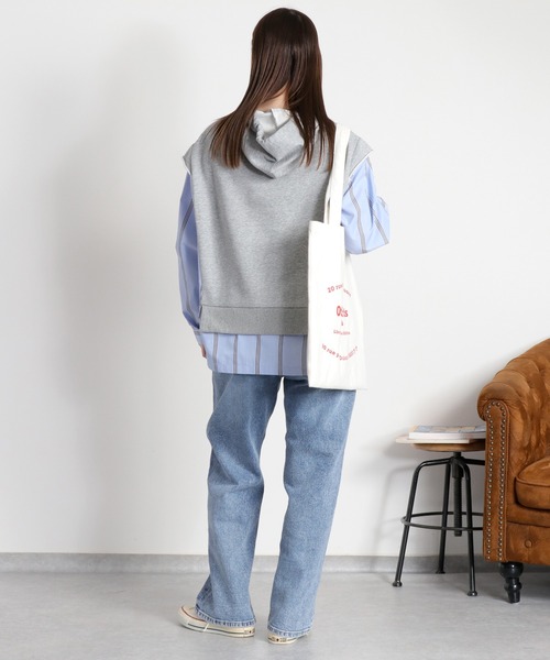 cepo（セポ）の「シャツ生地切り替え 裏毛スウェットパーカー（ポロシャツ・レディース・グレー/オフホワイト・M）」の18枚目の写真