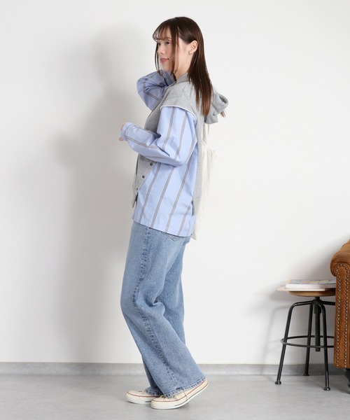 cepo（セポ）の「シャツ生地切り替え 裏毛スウェットパーカー（ポロシャツ・レディース・グレー/オフホワイト・M）」の17枚目の写真