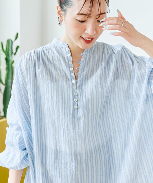 FREAK'S STORE（フリークスストア）の「限定展開　インド ボリューム ボタン ブラウス（シャツ/ブラウス・レディース・ブルー/オフホワイト/ブラック/モカ/ライトグリーン/コーラルピンク・ﾌﾘ-）」の13枚目の写真