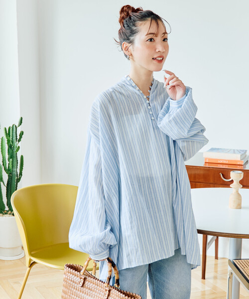 FREAK'S STORE（フリークスストア）の「限定展開　インド ボリューム ボタン ブラウス（シャツ/ブラウス・レディース・ブルー/オフホワイト/ブラック/モカ/ライトグリーン/コーラルピンク・ﾌﾘ-）」の16枚目の写真