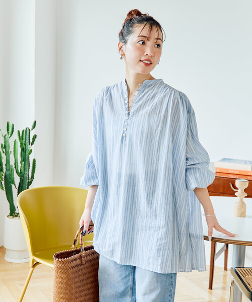 FREAK'S STORE（フリークスストア）の「限定展開　インド ボリューム ボタン ブラウス（シャツ/ブラウス・レディース・ブルー/オフホワイト/ブラック/モカ/ライトグリーン/コーラルピンク・ﾌﾘ-）」の17枚目の写真