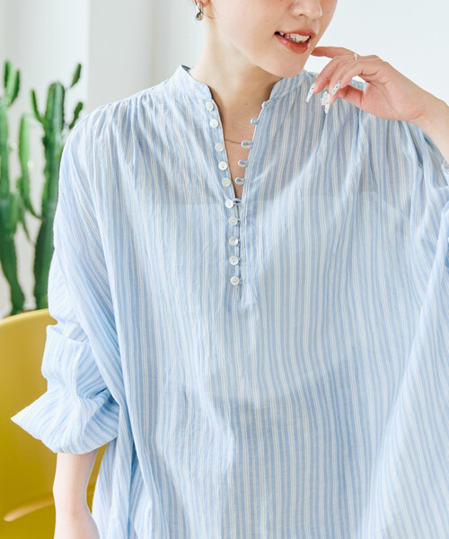 FREAK'S STORE（フリークスストア）の「限定展開　インド ボリューム ボタン ブラウス（シャツ/ブラウス・レディース・ブルー/オフホワイト/ブラック/モカ/ライトグリーン/コーラルピンク・ﾌﾘ-）」の18枚目の写真