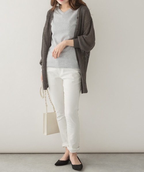 aity（アイティ）の「M-5L Vネックノースリーブ リブカットソー 夏服（Tシャツ/カットソー・レディース・ベージュ/オフホワイト/ブラック/カーキ/杢グレー・4L～5L/LL～3L/M～Ｌ）」の13枚目の写真