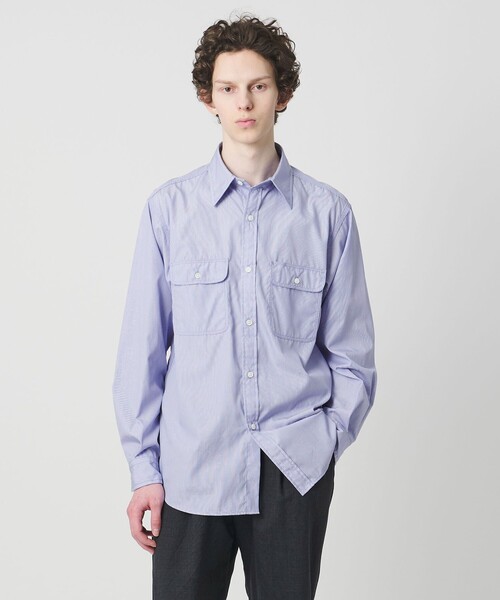 District（ディストリクト）の「＜District＞ ストライプ ダブル ポケット レギュラーカラー シャツ（シャツ/ブラウス・メンズ・ライトブルー/ロイヤルブルー・L/M/XL/S）」の2枚目の写真