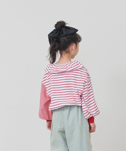 CIAOPANIC TYPY(チャオパニックティピー)の「【KIDS】《ジュニアサイズあり》リメイク風フリルボーダートップス(Tシャツ/カットソー・キッズ・レッド/ベージュ/ブルー・110/130/150)」の8枚目の写真