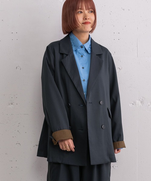 POU DOU DOU（プードゥドゥ）の「ダブルブレストテーラードジャケット（テーラードジャケット・レディース・ネイビー/ダークブラウン/ライトグレー・3）」の3枚目の写真