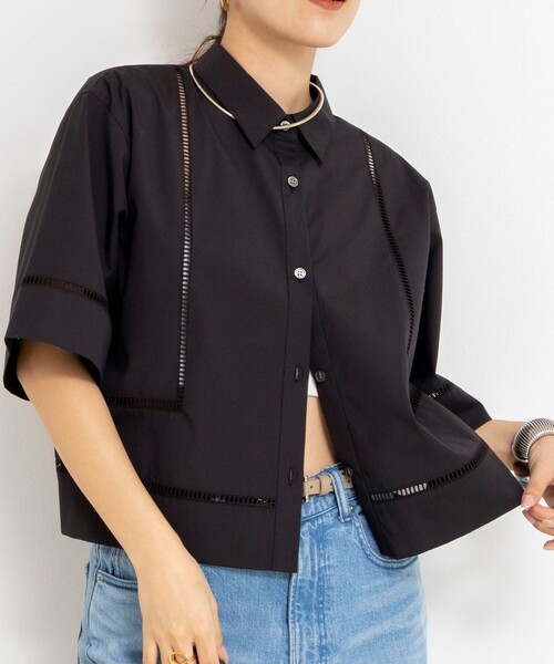 NOLLEY’S(ノーリーズ)の「ウォッシャブルはしごレース半袖ショートシャツ(シャツ/ブラウス・レディース・ホワイト/ブラック・38)」の12枚目の写真