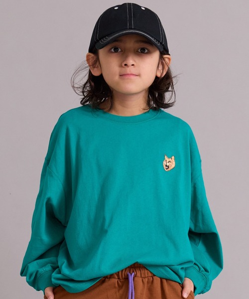 PAIRMANON STREET（ペアマノンストリート）の「【綿100%】ネコ ワンポイント刺繍 長袖 Tシャツ【PAIRMANON STREET】（Tシャツ/カットソー・キッズ・グリーン/オフホワイト/グレー/ブラック・100/110/120/130/140/150/160/90）」の4枚目の写真