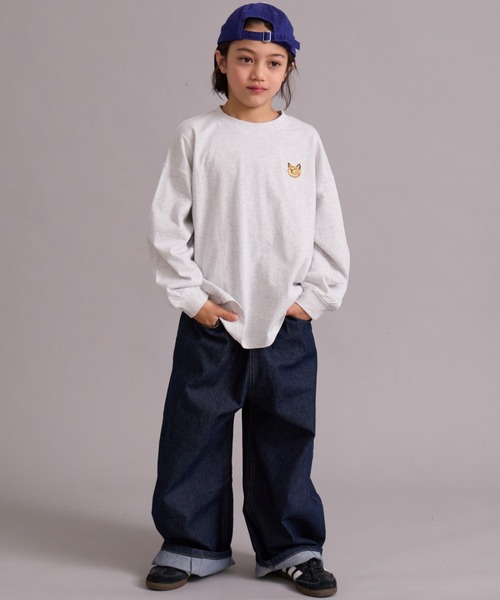 PAIRMANON STREET（ペアマノンストリート）の「【綿100%】ネコ ワンポイント刺繍 長袖 Tシャツ【PAIRMANON STREET】（Tシャツ/カットソー・キッズ・グリーン/オフホワイト/グレー/ブラック・100/110/120/130/140/150/160/90）」の14枚目の写真