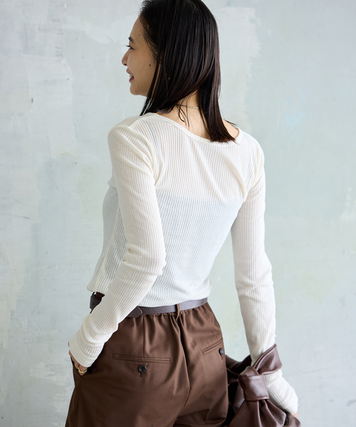 JOURNAL STANDARD（ジャーナルスタンダード）の「《追加2》シアーテレコヘンリーネックプルオーバー（Tシャツ/カットソー・レディース・モスグリーン/ブラウン/ホワイト系その他/イエロー系その他・FREE）」の5枚目の写真