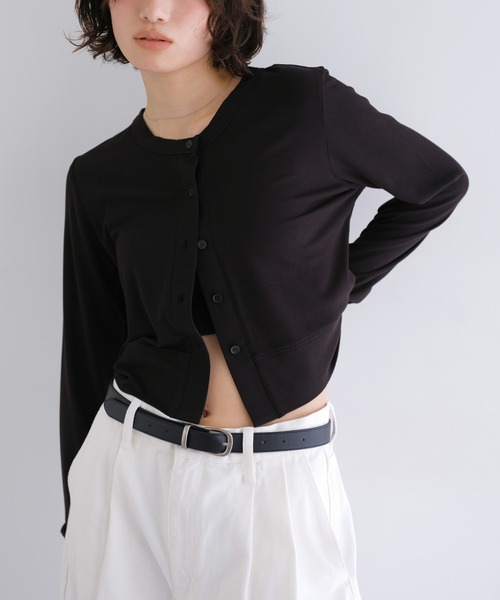ANME(アンメ)の「テレコリブショート丈カーディガン(カーディガン/ボレロ・レディース・ネイビー/グレー/ブラック/ブラウン・M)」の1枚目の写真