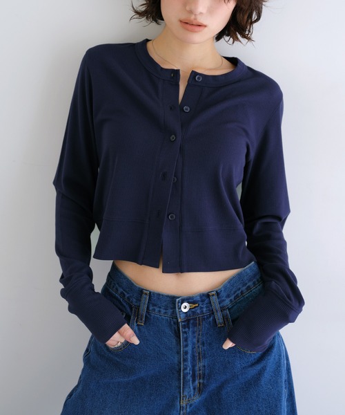 ANME(アンメ)の「テレコリブショート丈カーディガン(カーディガン/ボレロ・レディース・ネイビー/グレー/ブラック/ブラウン・M)」の12枚目の写真