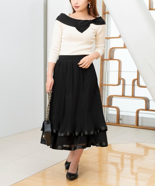 STRAWBERRY-FIELDS（ストロベリーフィールズ）の「ノアストレッチⅡ_リボンディテールニット（ニット/セーター・レディース・ブラック×ホワイト/ホワイト×ブラック・2）」の4枚目の写真